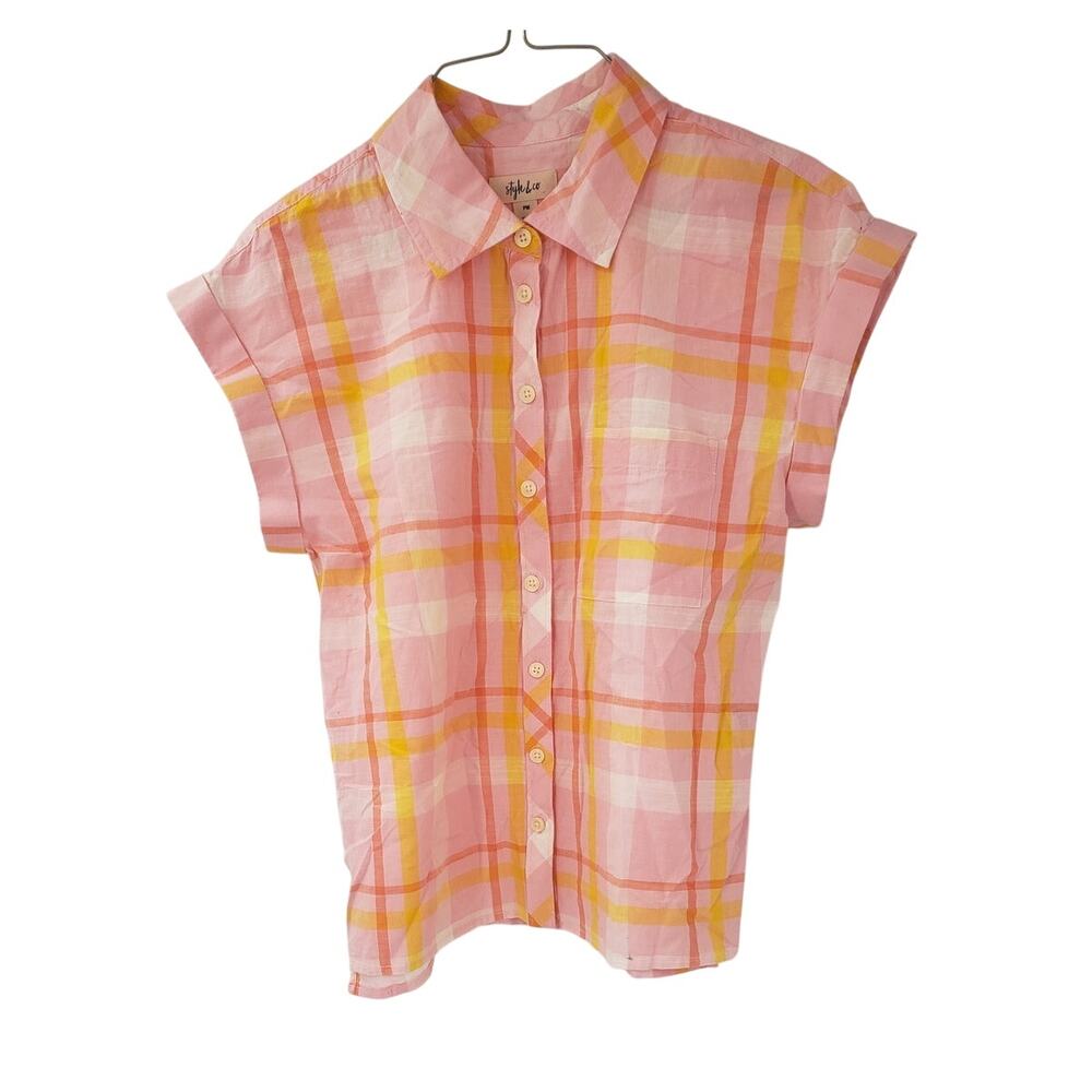STYLE & CO Plaid Button Down Top - Women's Petite Medium